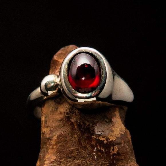 Red Garnet Ring, Sterling Silver Ring, Solitaire Ring with red Garnet Cabochon, handmade silver ring, unique design, gift for her - Size 8