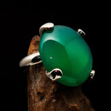 Green Agate Ring, Minimalist, Sterling Silver Ring with round shaped green Agate Cabochon, handmade silver ring - Size 7.5