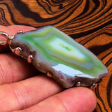 Agate Amulet, Sterling Silver Pendant, Slice of green Agate, Agate Pendant, Gift for Her, Unique Design Amulet, Handmade Silver Necklace