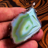 Agate Amulet, Sterling Silver Pendant, Slice of green Agate, Agate Pendant, Gift for Her, Unique Design Amulet, Handmade Silver Necklace