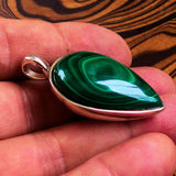 Green Malachite Pendant, Sterling Silver Pendant, Pear shaped Pendant, green Minimalist Amulet, Malachite Amulet, Malachite Silver Necklace