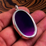 Purple Agate Pendant, Sterling Silver Pendant, purple Agate cabochon, Minimalist Necklace, Agate Amulet, gift for her, Agate Silver Pendant