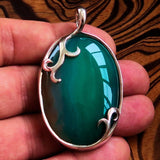 Green Agate Pendant, Sterling Silver Pendant, Artwork Pendant, green Agate cabochon, gift for her, unique design, sterling silver amulet