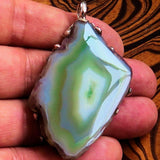 Agate Amulet, Sterling Silver Pendant, Slice of green Agate, Agate Pendant, Gift for Her, Unique Design Amulet, Handmade Silver Necklace