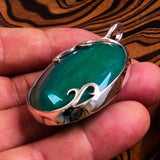 Green Agate Pendant, Sterling Silver Pendant, Artwork Pendant, green Agate cabochon, gift for her, unique design, sterling silver amulet