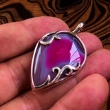 Pink Agate Pendant, Sterling Silver Pendant, Artwork Pendant, pink and white Agate cabochon, gift for her, unique design, Agate Necklace