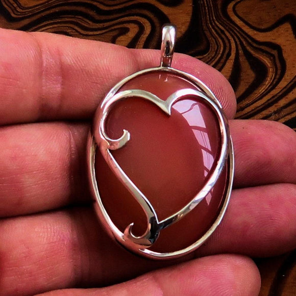 Heart Silver Pendant, Sterling Silver Pendant, Heart Amulet, Artwork Pendant, orange Agate cabochon, Unique design, Love Jewelry, Necklace