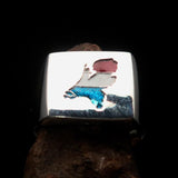 Dutch Flag Ring, Square Mirror polished Sterling Silver ring, Pinky Ring, Flag of Holland, Netherlands, Sport Event Outfit, Fan Apparel