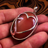 Heart Silver Pendant, Sterling Silver Pendant, Heart Amulet, Artwork Pendant, orange Agate cabochon, Unique design, Love Jewelry, Necklace