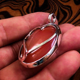 Heart Silver Pendant, Sterling Silver Pendant, Heart Amulet, Artwork Pendant, orange Agate cabochon, Unique design, Love Jewelry, Necklace