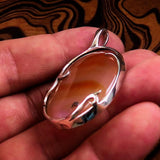 Orange Agate Pendant, Sterling Silver Amulet, Floral Design, Artwork Pendant, orange Agate cabochon, Gift for her, Agate Necklace, unique