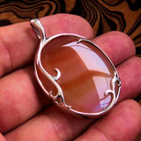 Orange Agate Pendant, Sterling Silver Amulet, Floral Design, Artwork Pendant, orange Agate cabochon, Gift for her, Agate Necklace, unique