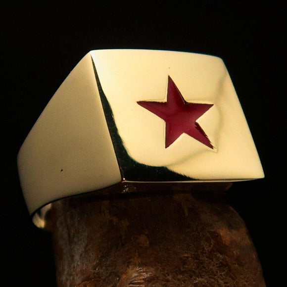 Men's Socialist Ring, Red Star Ring, Square shaped Ring, Brass Costume Ring, Pinky Ring, Red Star Communist Ring, Mens Ring, Minimalist Ring