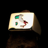 Square shaped Mirror polished Brass Costume Pinky Ring Flag of Italy