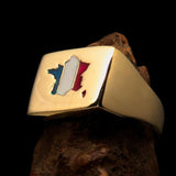 French Flag Ring, Square shaped Ring, Brass Costume ring, Men's Pinky Ring, Flag of France, Sport Event Outfit, Gift for Him, Fan Apparel