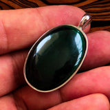 Malachite Amulet, Sterling Silver Pendant, Oval shaped Pendant, Natural green Malachite Cabochon, Minimalist necklace, Malachite Necklace