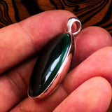 Malachite Amulet, Sterling Silver Pendant, Oval shaped Pendant, Natural green Malachite Cabochon, Minimalist necklace, Malachite Necklace