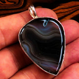 Black Agate Pendant, Sterling Silver Pendant, Floral design, black Agate cabochon, unique design, gift for her, Black Agate Amulet, Necklace