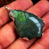 Green Agate Amulet, Sterling Silver Pendant, Artwork Pendant, green druzy Agate, Unique Design Amulet, Gift for Her, Agate Necklace, Jewelry