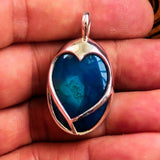 Heart shaped Pendant, Sterling Silver Pendant, Artwork Pendant with a blue Agate Cabochon, Gift for Her, Silver Necklace, Agate Necklace