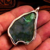 Green Agate Amulet, Sterling Silver Pendant, Artwork Pendant, green druzy Agate, Unique Design Amulet, Gift for Her, Agate Necklace, Jewelry