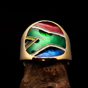 South African Flag Ring, Pinky Costume Ring, Flag of South Africa, Fan apparel, sport event outfit, Men's Pinky Ring, gift - Solid Brass