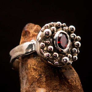 Red Garnet Ring, Artistic Sterling Silver Ring, Solitaire Ring, oval cut red Garnet, unique design, handmade gemstone ring - size 8.5