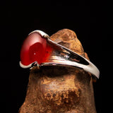 Orange Carnelian Ring, Sterling Silver Ring, Solitaire Ring, orange Carnelian Cabochon, unique design, handmade silver ring, gift - size 8.5