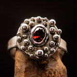 Red Garnet Ring, Artistic Sterling Silver Ring, Solitaire Ring, oval cut red Garnet, unique design, handmade gemstone ring - size 8.5