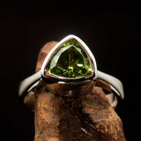 Green Peridot Ring, Sterling Silver Ring, Solitaire Ring, Trillion Cut Peridot, Triangle shape, handmade silver ring, gift for her - size 9