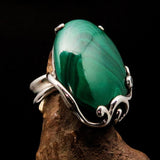 Green Malachite Ring, unique artwork, Sterling Silver Ring, handmade silver ring, gift for her, oval malachite ring, unique ring- Size 10.5