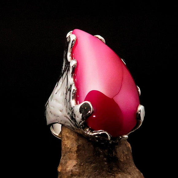 Pink Agate Ring, Sterling Silver Ring, Artwork Ring, pink Agate Cabochon, Handmade silver ring, unique design, Gift for Her - Size 7.5