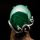 Green Malachite Ring, unique artwork, Sterling Silver Ring, handmade silver ring, gift for her, oval malachite ring, unique ring- Size 10.5