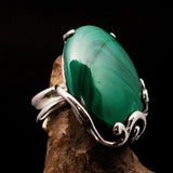 Green Malachite Ring, unique artwork, Sterling Silver Ring, handmade silver ring, gift for her, oval malachite ring, unique ring- Size 10.5