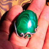 Green Malachite Ring, unique artwork, Sterling Silver Ring, handmade silver ring, gift for her, oval malachite ring, unique ring- Size 10.5