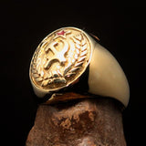 Oval shaped Communist Costume Pinky Ring Red Star Hammer Sickle Crest - Brass