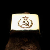 Communist Costume Ring, Square shaped Communist Ring, Pinky Ring, Red Star Hammer Sickle Crest, Hammer Sickle Ring, Socialist Ring - Brass