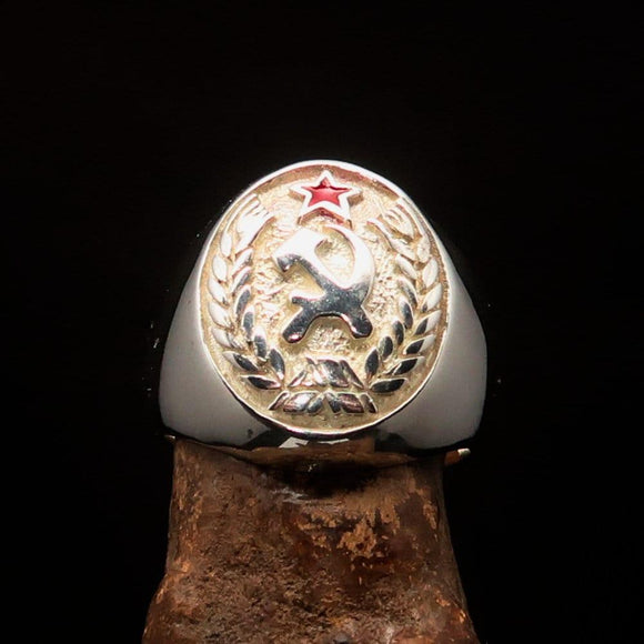 Communist Crest Ring, Sterling Silver Ring, Pinky Ring, Red Star Ring, Hammer and Sickle Crest Ring, USSR Ring, CCCP Ring, Gift for Him