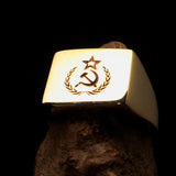 Communist Costume Ring, Square shaped Communist Ring, Pinky Ring, Red Star Hammer Sickle Crest, Hammer Sickle Ring, Socialist Ring - Brass