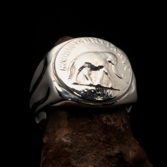 Men's Roman Coin Ring, Men's Elephant Ring, Pinky Ring, Antonius Pius Coin Ring, ancient Silver Ring, Sterling Silver Ring, Gift for Him