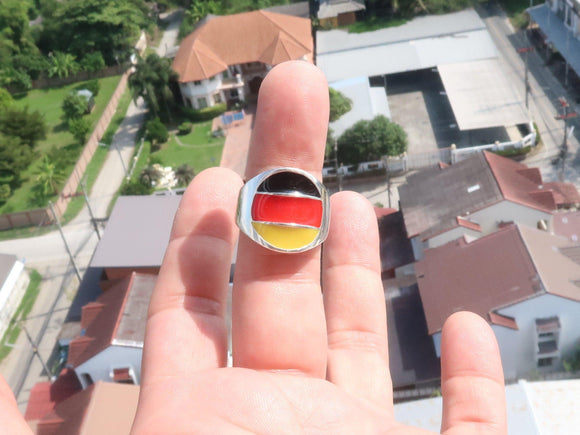 German Flag Ring, Sterling Silver Ring, Round Pinky Ring, Costume Ring, Flag of Germany, Sport Event Outfit, Fan Apparel, Gift for Him