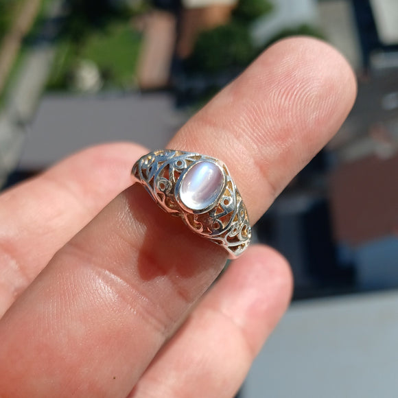 Moonstone Ring, Moonstone Silver Heart Ring, Heart shaped Ring, Sterling Silver Ring, oval shaped Ceylon Moonstone, handmade ring - Size 7