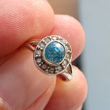 Natural Blue Zircon Ring, Sterling Silver Cocktail Ring, oval Cut Blue Zircon and 12 CZ handmade silver ring, gift for her - Size 5