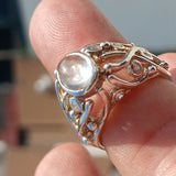 Moonstone Ring, Moonstone Silver Ring, Mount Gemstone Sterling Silver Ring, oval shaped Ceylon Moonstone and 10 CZ handmade ring - Size 7