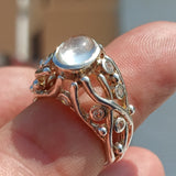 Moonstone Ring, Moonstone Silver Ring, Mount Gemstone Sterling Silver Ring, oval shaped Ceylon Moonstone and 10 CZ handmade ring - Size 7