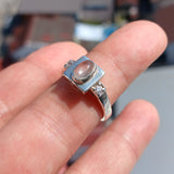 Moonstone Ring, Moonstone Silver Ring, Square shaped Ring, Sterling Silver Ring, oval Ceylon Moonstone and 2 CZ handmade ring - Size 7.5