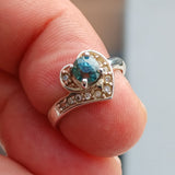 Blue Zircon Ring, Handmade silver ring, Gemstone Silver Ring, Solitaire Ring, heart shaped ring, oval Cut Blue Zircon and 11 CZ - Size 4.75