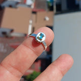 Blue Zircon Ring, Natural Gemstone Ring, Sterling Silver Ring, Cocktail Ring, oval Cut Blue Zircon, 14 white CZ, gift for her - Size 5.5