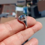 Blue Zircon Ring, Natural Gemstone Ring, Sterling Silver Ring, Cocktail Ring, oval Cut Blue Zircon, 14 white CZ, gift for her - Size 6.5