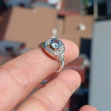 Blue Zircon Ring, Natural Zircon Ring, Sterling Silver Ring, Cocktail Ring, round Cut Blue Zircon, 14 white CZ, gift for her - Size 6.5